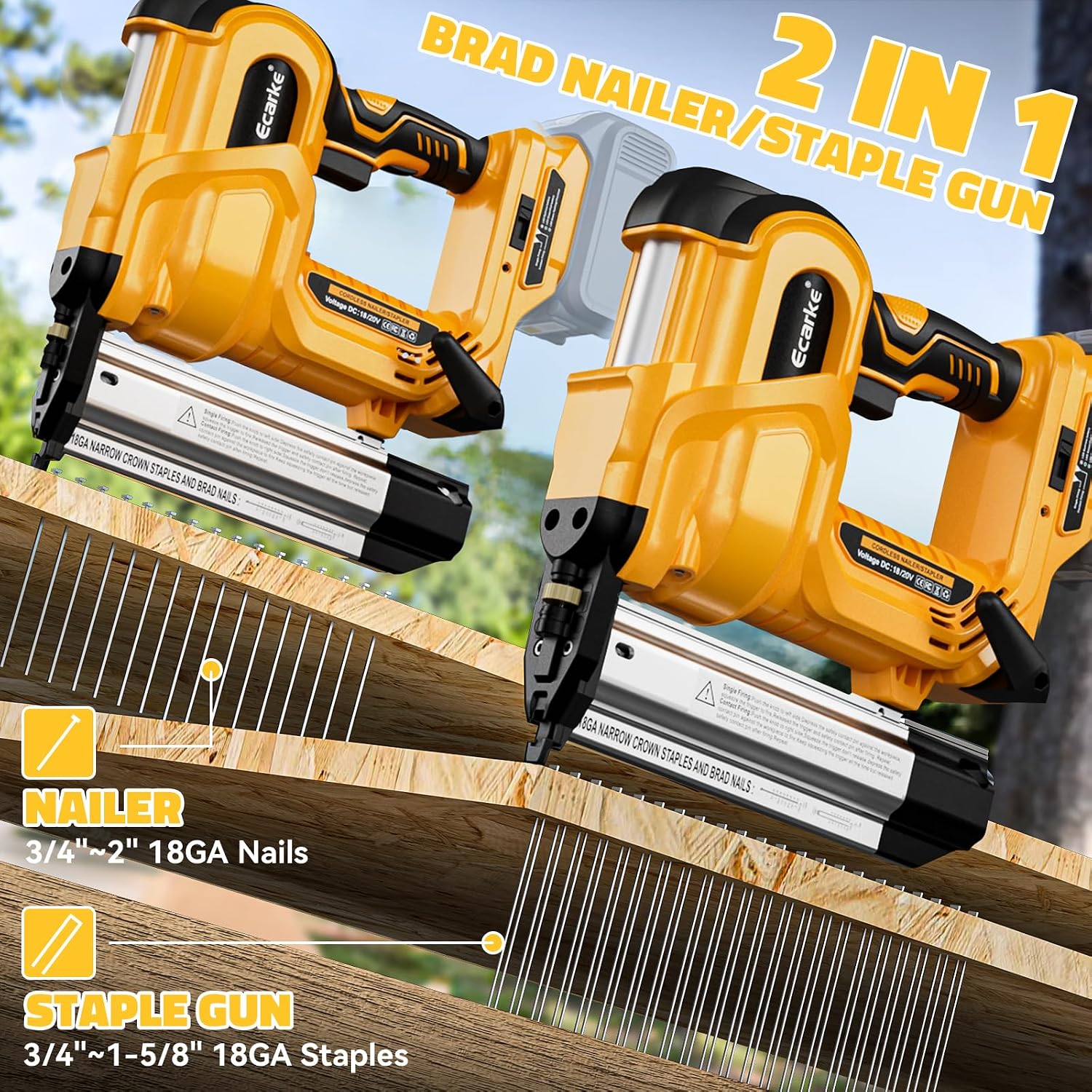 Ecarke Cordless 2 Inch Brad Nailer Compatible with DeWalt 20V Battery(No Battery),2 In 1 Electric Nail Gun,18GA Staple Gun with 1000 Nails, Battery Powered Nail Gun for Trim Wood Crafting Home DIY