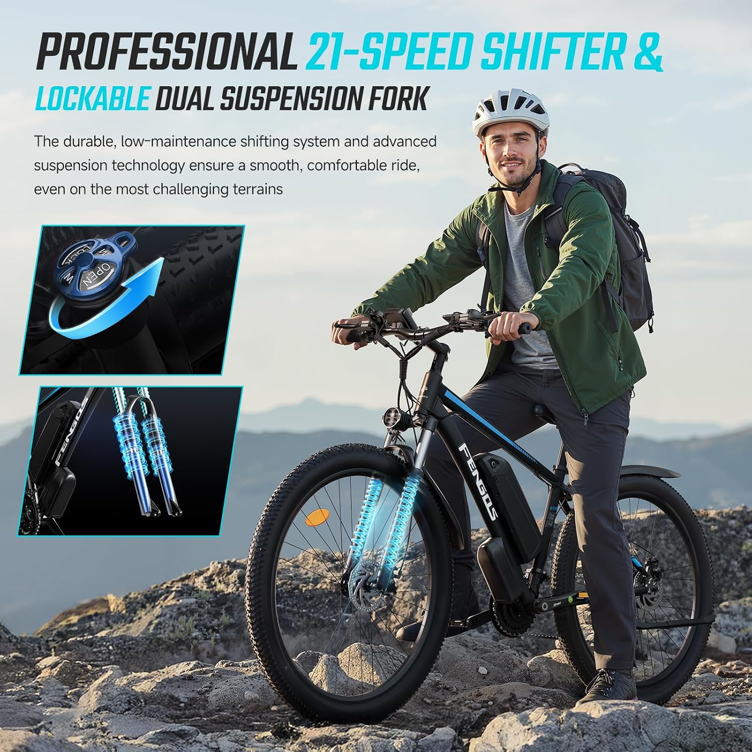 2000W Ebike for Adults, 80 Mile 35MPH Electric Mountain Bike, 48V 840WH Aluminum Electric Bicycle, 21-Speed Gears E Bike, Dual Disc Brakes with Brake Taillight, 27.5' Tire, Front Dual Suspension
