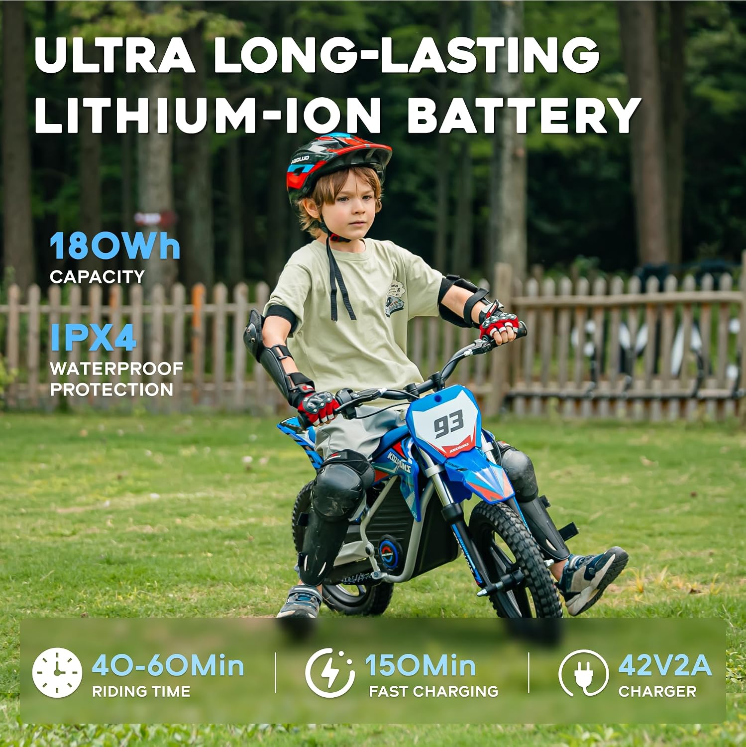 AIII 36V Electric Dirt Bike for Kids 5-10, High Performance 350W Racing Grade Motorcycle, Up to 18.6MPH, 3 Speed Settings, 14-Inch Off-Road Tires, Dual Disc Brakes & Advanced Shock Absorption, Blue
