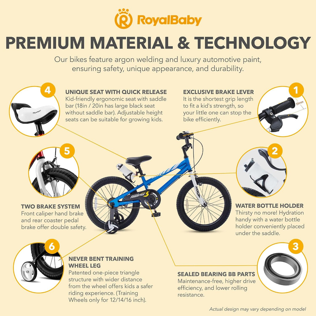 RoyalBaby Kids Bike with Dual Handbrake for Beginners,12 14 16 18 20 Inch Bicycle for Boys & Girls Ages 3-10 Years