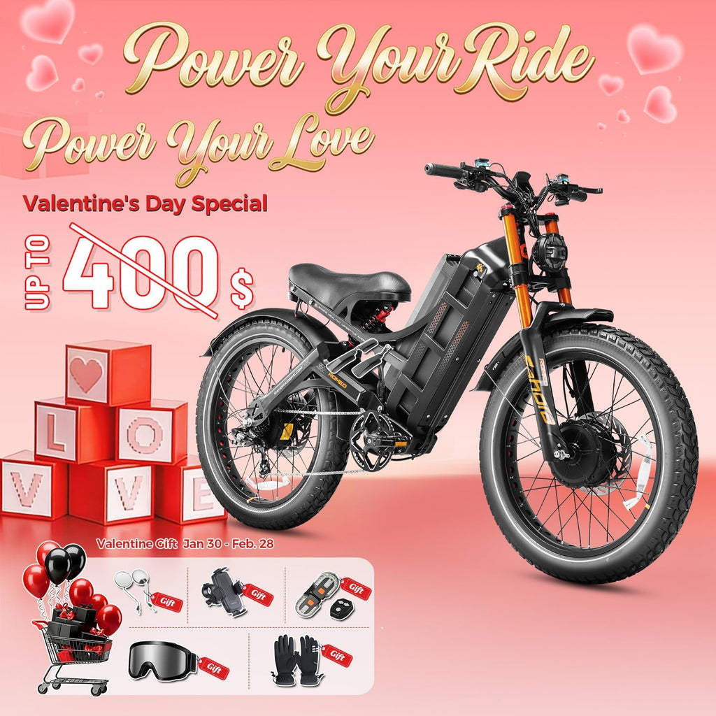 eAhora 2026 Romeo Pro3/2 50/46Mph Ebike 5600/4000W Dual Motor 200+Miles Electric Bike for Adults, 52V/70Ah 60V/80Ah Long Range 26 * 4.0' Fat Tire Full Suspension Electric Mountain Bike