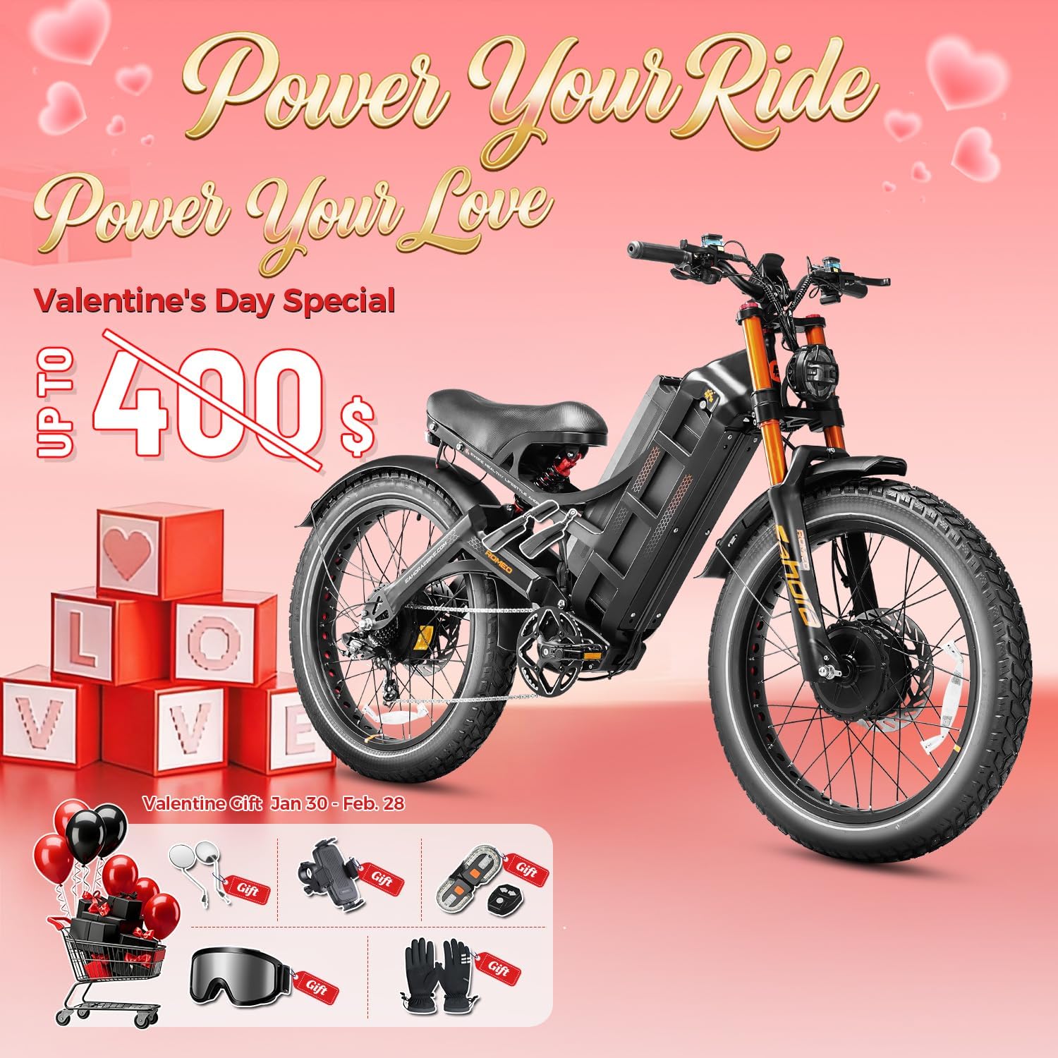 eAhora 2026 Romeo Pro3/2 50/46Mph Ebike 5600/4000W Dual Motor 200+Miles Electric Bike for Adults, 52V/70Ah 60V/80Ah Long Range 26 * 4.0' Fat Tire Full Suspension Electric Mountain Bike