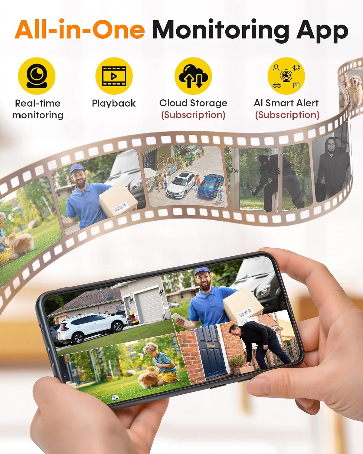 Security Cameras Wireless Outdoor: Solar Powered Auto Tracking with 10'' Monitor 4 Cam-Kit for Homeowners - Remote APP Access 360° Pan 2K Color Night Vision for Front Door, Porch, Backyard