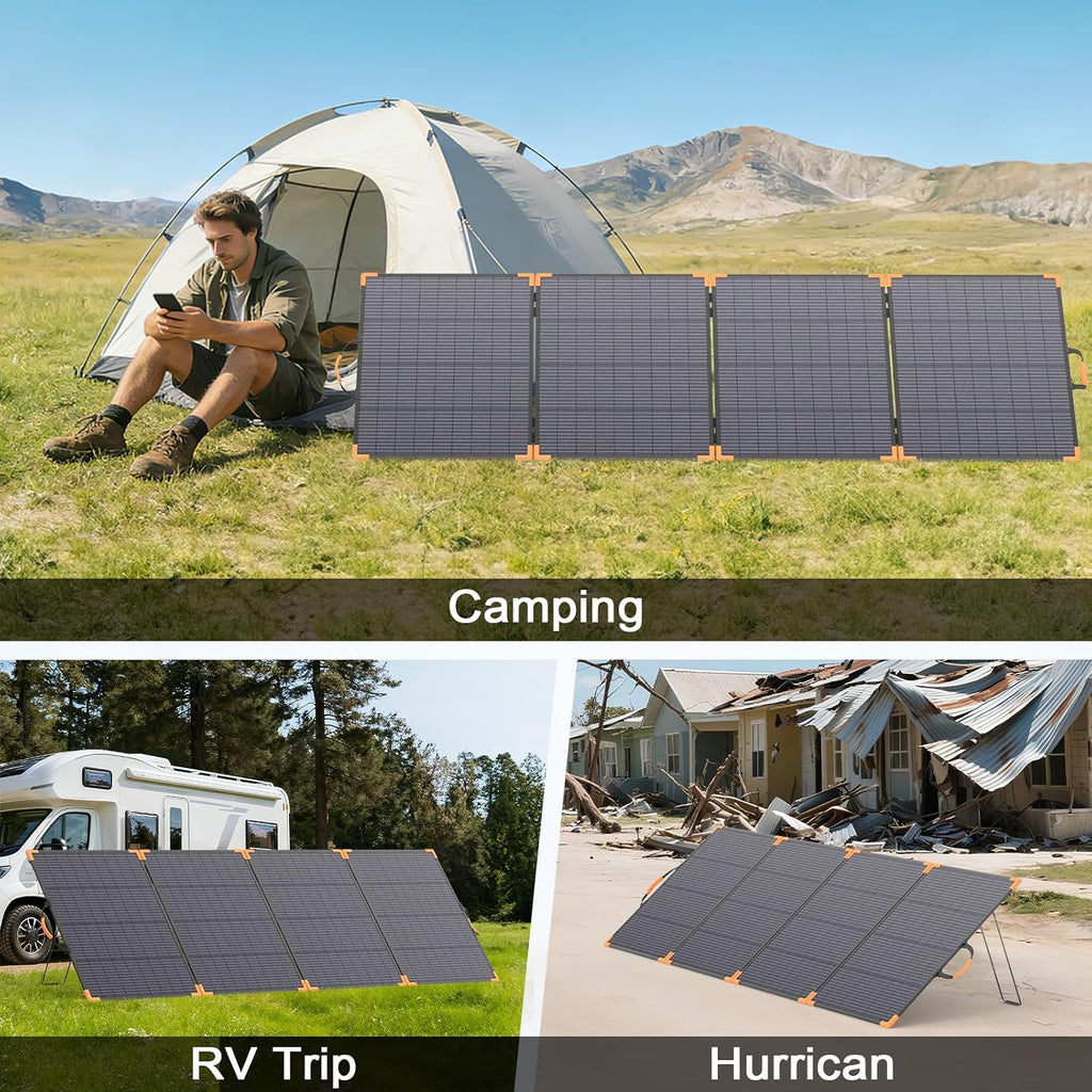 400W Bifacial Portable Solar Panel, 33V Lightweight Foldable Solar Charger for Power Station, IP68 Waterproof 23.5% High Efficiency with Adjustable Kickstands for Camping RVs Home Backup