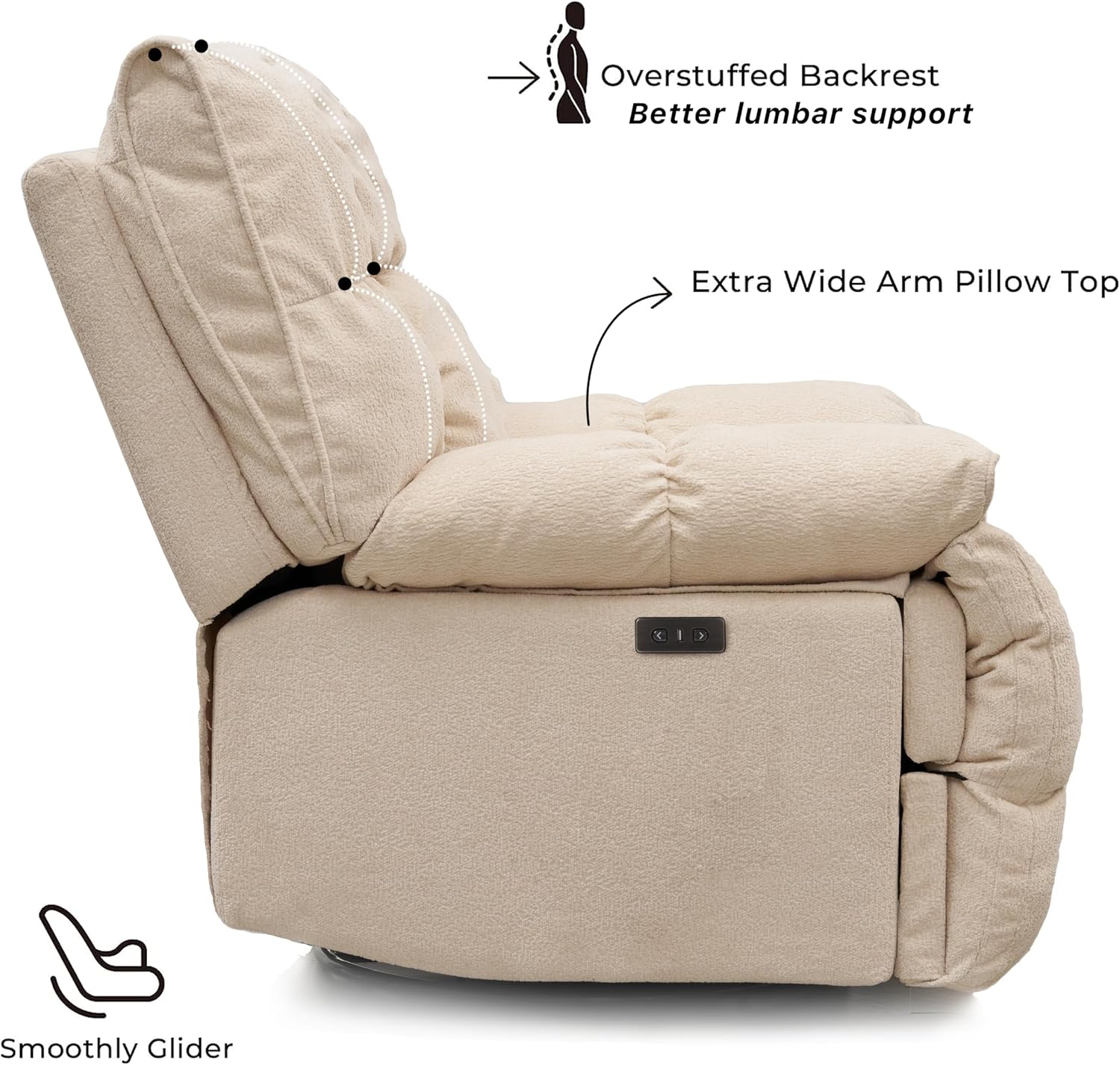 SITJOY Oversized Power Swivel Rocker Recliner Chair, Overstuffed Extra Wide Rocking Chair for Big and Tall, Glider Recliner Nursery Chair, USB Charging, Soft Breathable Fabric in Beige, Power