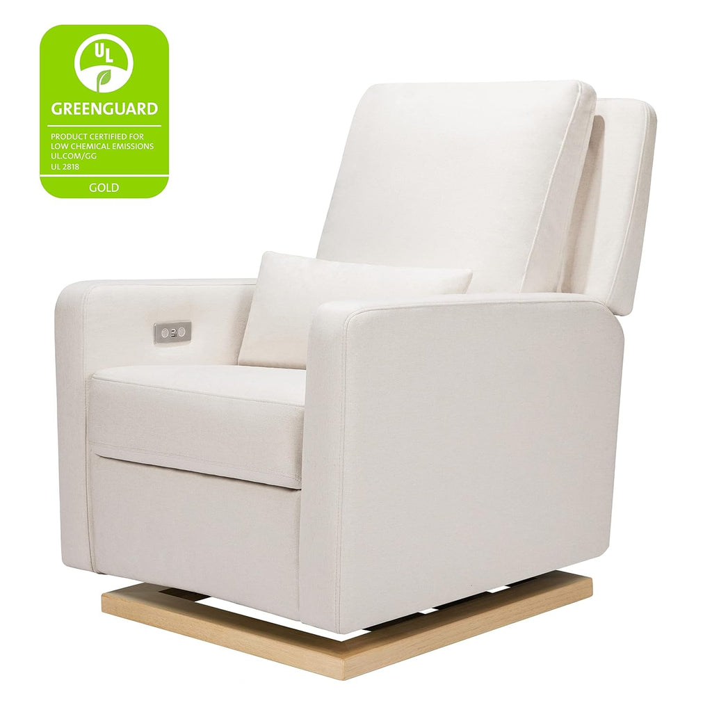 Babyletto Sigi Electronic Power Recliner & Swivel Glider with USB Port in Performance Cream Eco-Weave with Light Wood Base, Water Repellent & Stain Resistant, Greenguard Gold and CertiPUR-US Certified