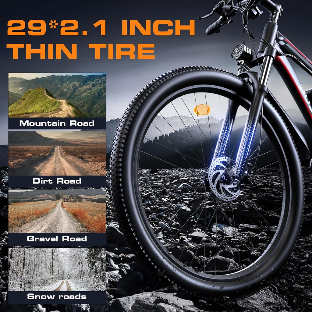 Electric Bike for Adults with Peak 2000W, Max 34 mph 30-80 Miles Commuting Electric Mountain Bike, 48V 17.5Ah Removable Battery 21-Speed Disc Brakes, 29' Tires and Front Suspension