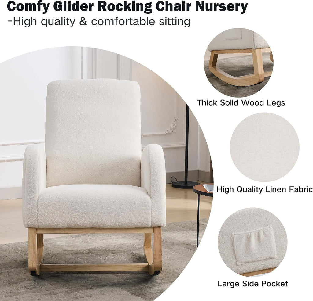 Chifee & Vingol Rocking Chair Nursery Sherpa Boucle Nursing Glider Rocker Chair, Teddy White