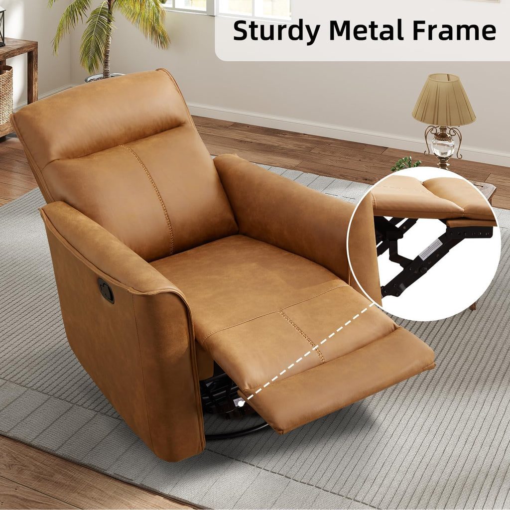 CANMOV Swivel Rocker Recliner Set of 2, Glider Rocking Chair, Nursing Chairs Swivel Glider Recliners with Soft Backrest, Leathaire Manual Reclining Sofa for Living Room Bedroom Apartment, Brown