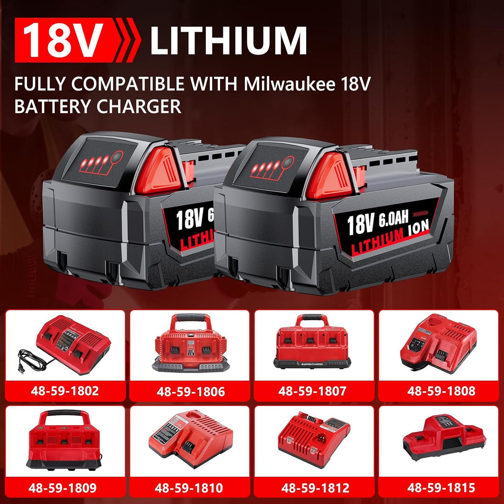 Replacement for Milwaukee M18 Battery, 6000mAh 18V Lithium High-Capacity Batteries Compatible with M18 Cordless Power Tools and Charger 48-11-1850 48-11-1860 48-11-1828 48-11-1815 48-11-1822 (4PACK)