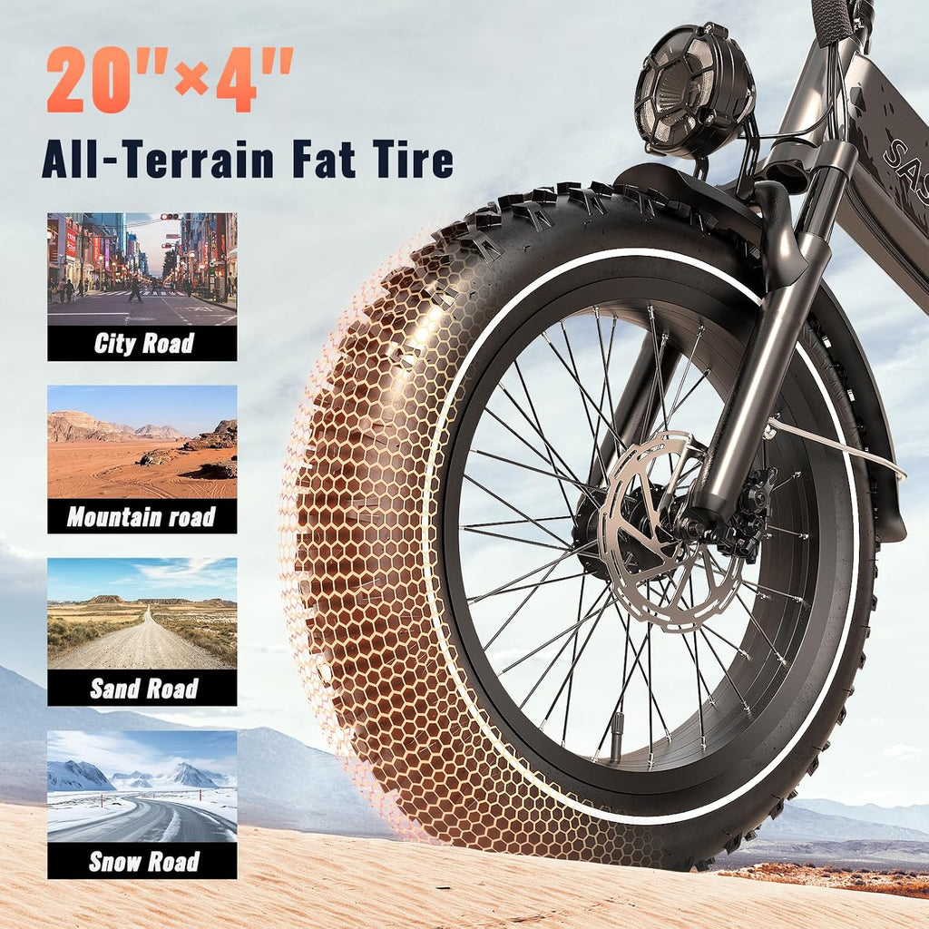 SASIKEIBIKE 1500W Electric Bike for Adults Full Suspension,48/52v 20AH Electric Dirt Bike with 20' x 4.0 Fat Tire,70 Miles Electric Bicycle, Ebike for Snow, Mountains, Road UL Certified