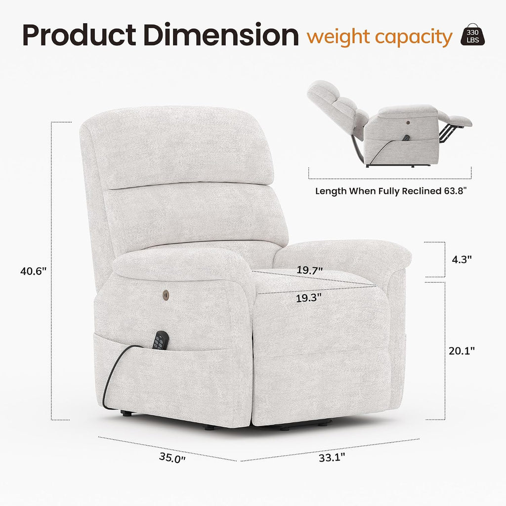 COLAMY Eleva Power Lift Recliner Chair with USB & Type-C Charge, Dual Motors Adjustment Recliner with Padded Upholstered Seat and Armrest, Double Storage Pockets, Beige