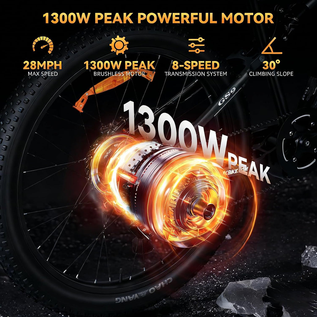 PASELEC Electric Bike for Adults, 1300W Peak Motor E-bike, 27.5'x3.0' Fat Tire Electric Mountain Bike With Full Suspension, 15.6Ah Removable Battery Adult Electric Bicycle, 70 Miles Max Range, 8-Speed