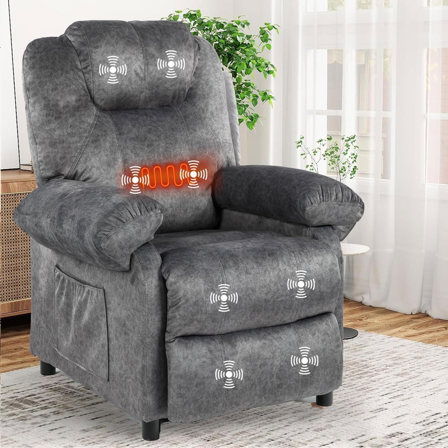 Pushback Massage Recliner Chairs with Heat for Adult, Fabric Reclining Chair, Small Manual Recliner Chair for Small Places, Home Theater Seating Lounge Chair for Living Room, Grey