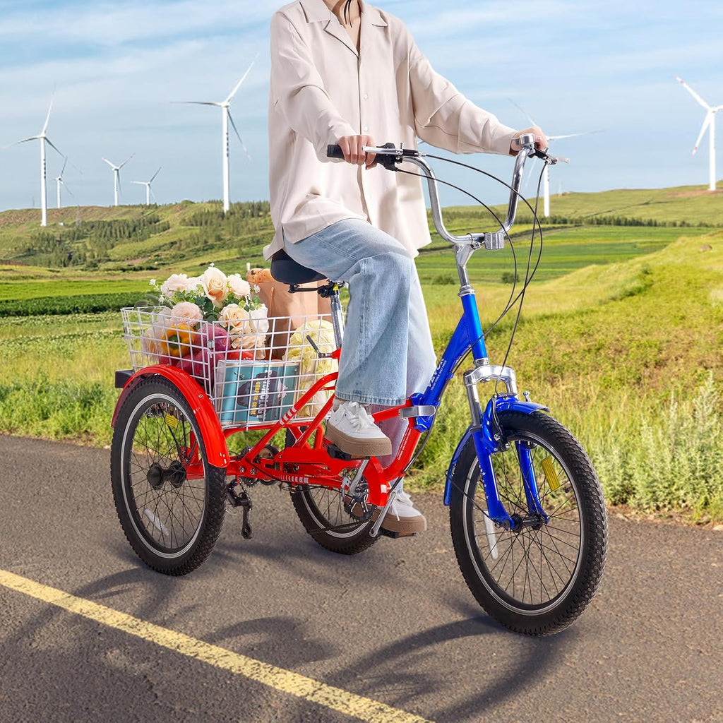 VEVOR Folding Adult Tricycle,Adult Folding Trikes, 3 Wheel Cruiser Bike with Large Basket & Adjustable Seat, Shopping Picnic Foldable Tricycles for Women, Men, Seniors