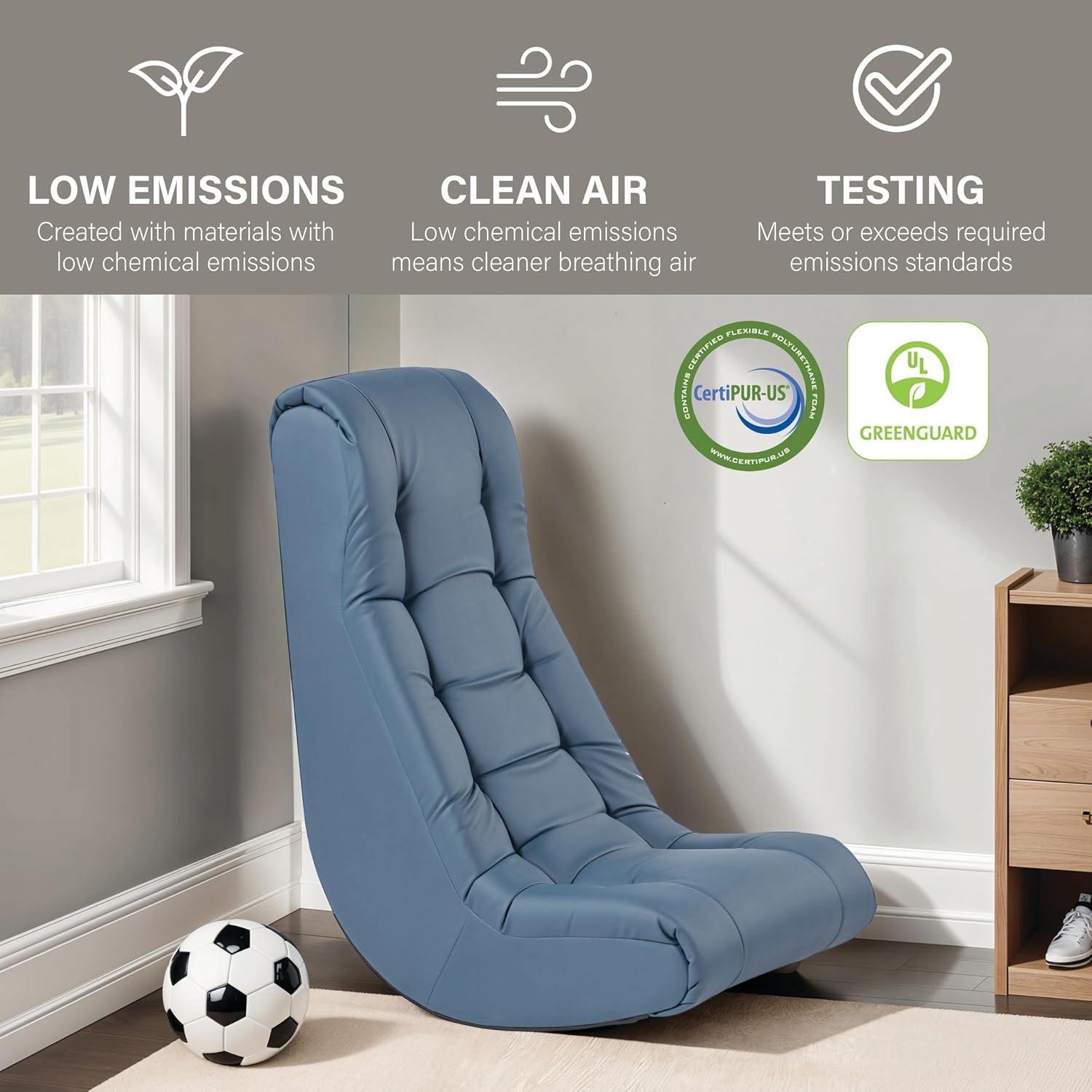 FDP Tufted Floor Rocker for Kids, Teens and Adults Comfortable, Ergonomic Chair for Reading, Playing Video Games, or Watching TV - Powder Blue, 10488-PB