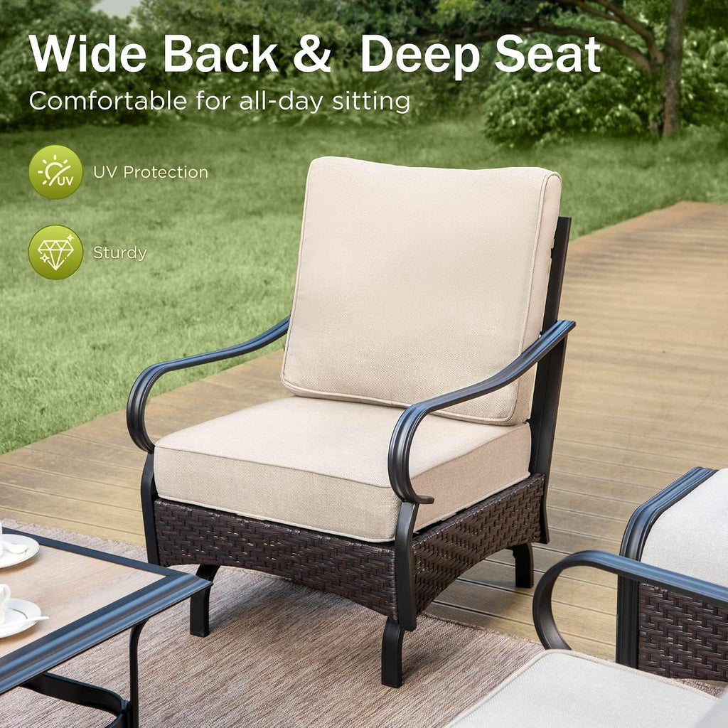 PHI VILLA Patio Rocking Chairs Set of 2, Outdoor Wicker Chairs with Thick Cushion, All Weather High Back Outdoor Furniture for Balcony Porch and Yard
