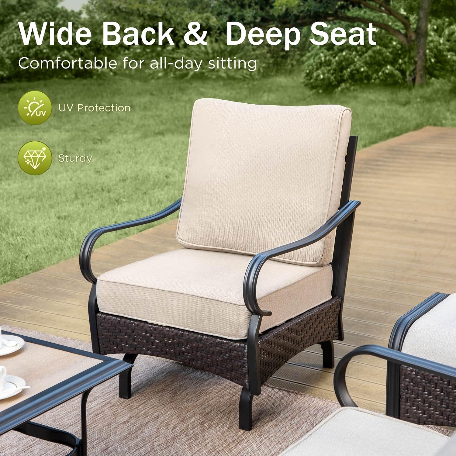PHI VILLA Patio Rocking Chairs Set of 2, Outdoor Wicker Chairs with Thick Cushion, All Weather High Back Outdoor Furniture for Balcony Porch and Yard