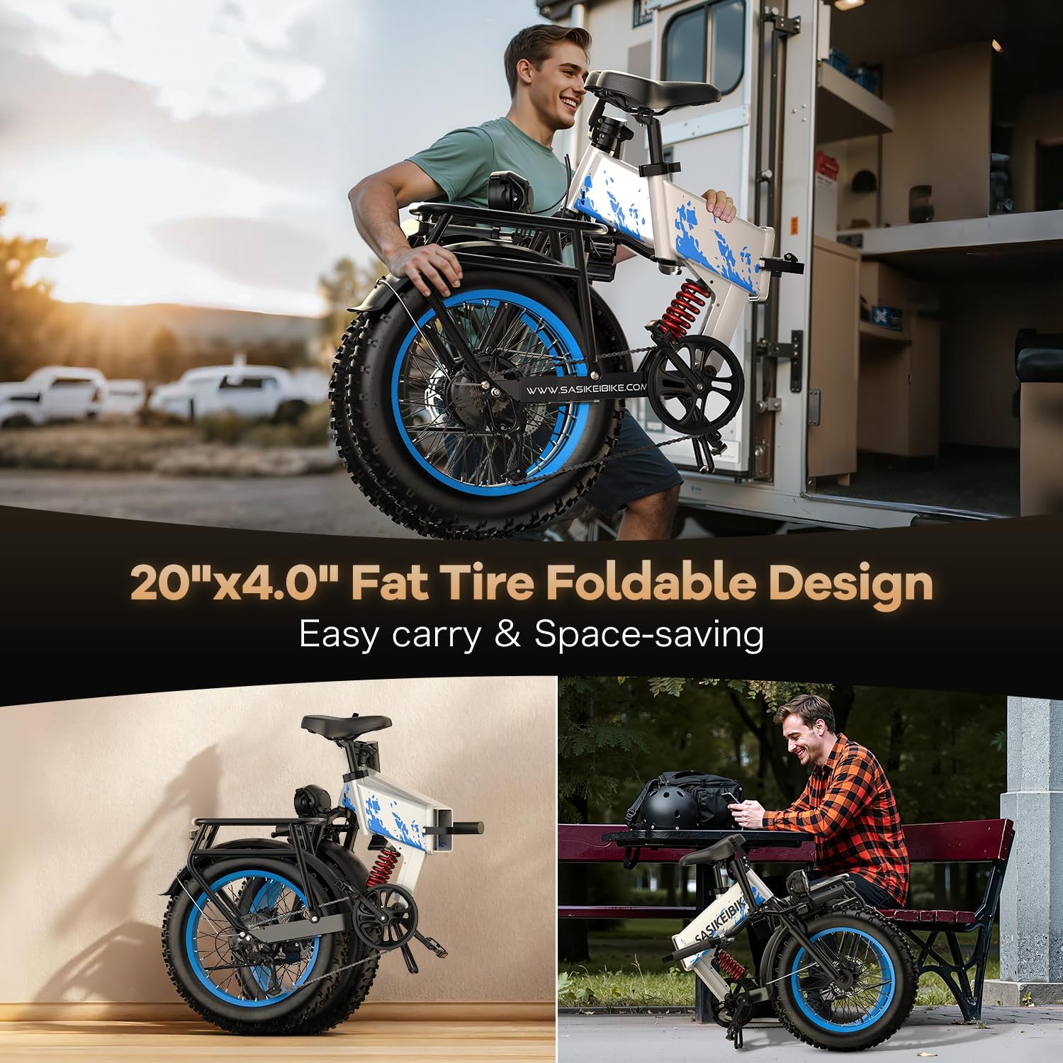 SASIKEIBIKE 1500W Folding Electric Bike for Adult,52V20Ah Removable Battery Ebike with 70Mile Max,20' x4.0 Fat Tire E-Bike, Foldable Dual Suspension Electric Bicycle for Commute,Mountain