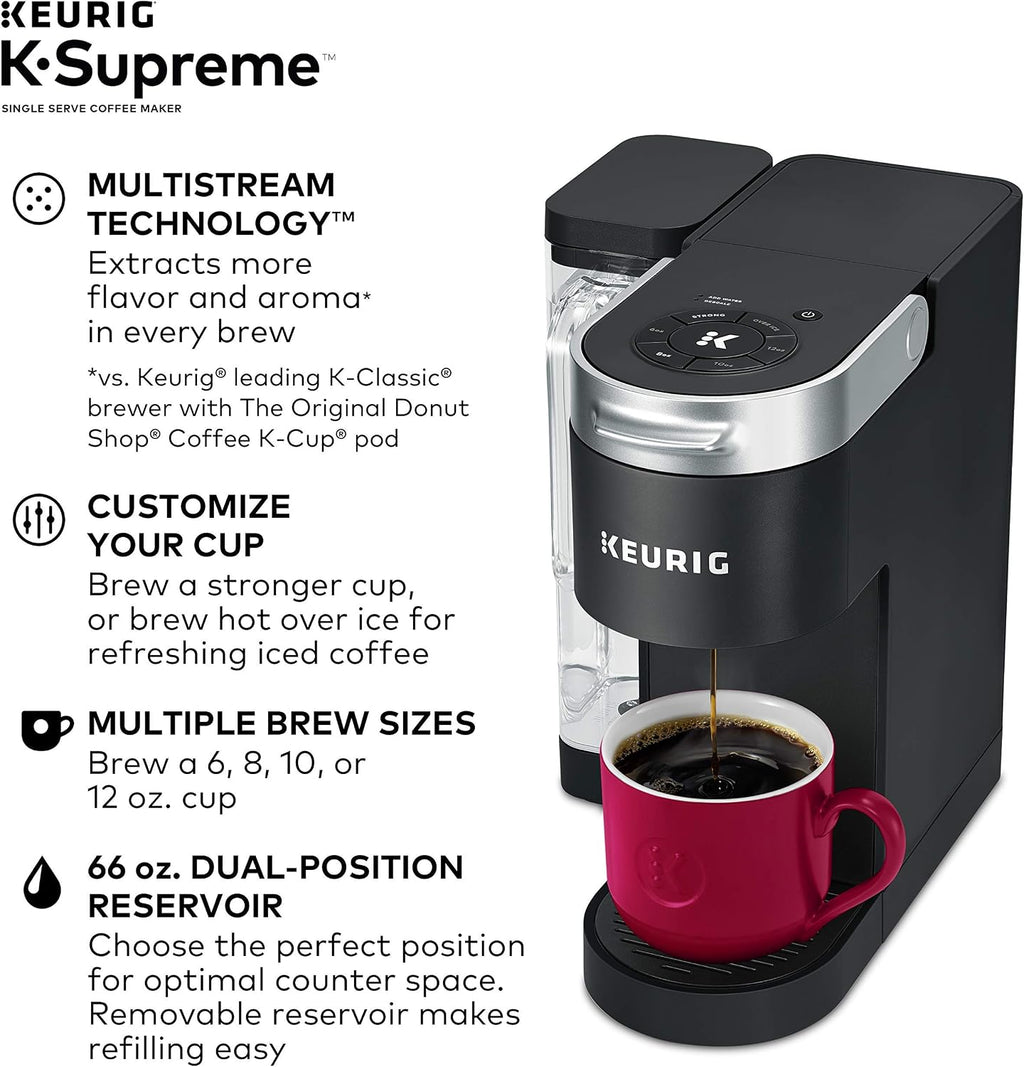 BLACK+DECKER BCRK17B Compact Refrigerator Energy Star Single Door Mini Fridge with Freezer, 1.7 Cubic Feet, Black & Keurig® K-Supreme Single Serve K-Cup Pod Coffee Maker, MultiStream Technology, Black