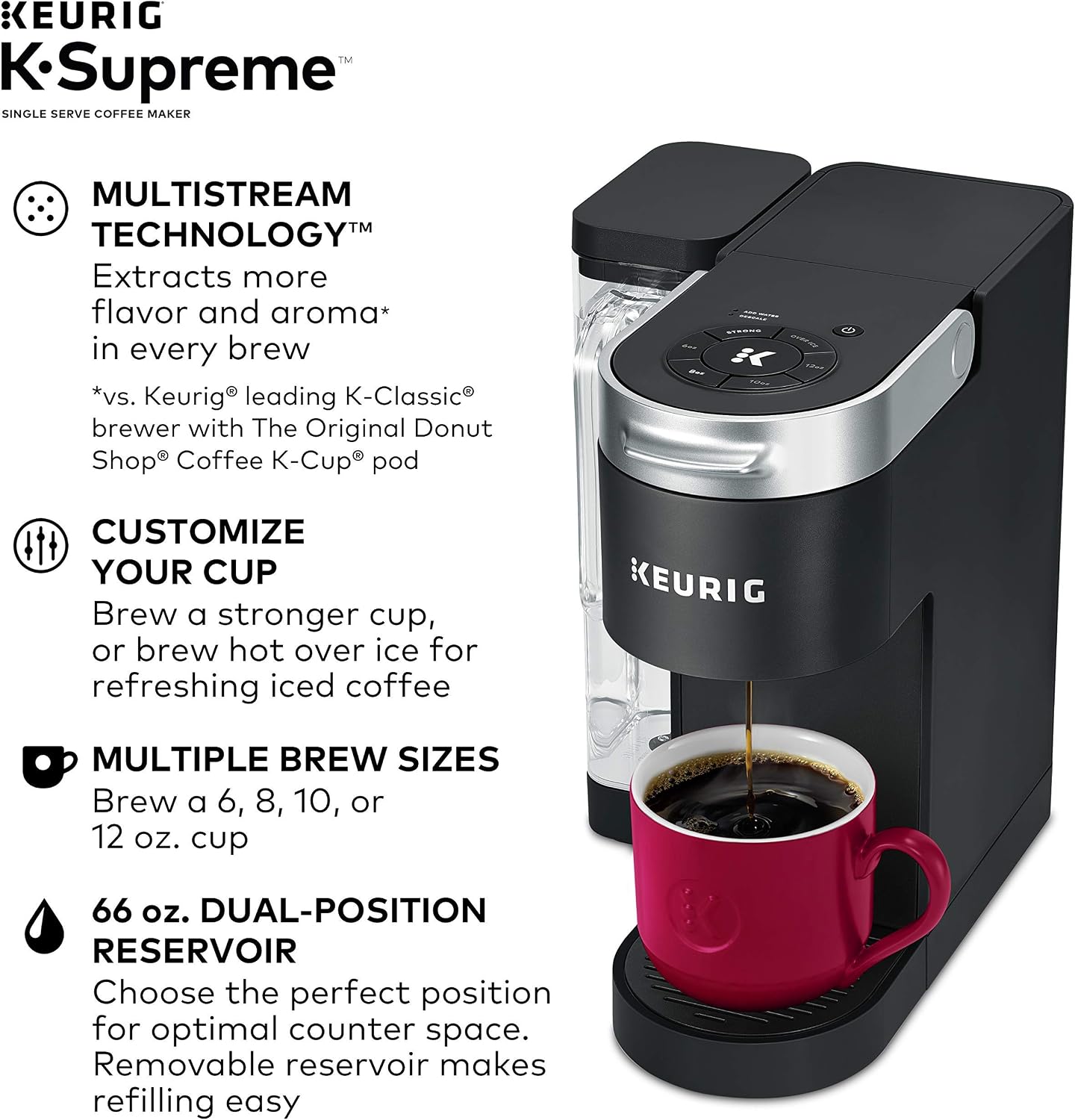 BLACK+DECKER BCRK25B Compact Refrigerator Energy Star Single Door Mini Fridge with Freezer, 2.5 Cubic Feet, Black & Keurig® K-Supreme Single Serve K-Cup Pod Coffee Maker, MultiStream Technology, Black