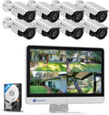 4COVR PoE Security Camera System with Monitor, 8 Channel H.265 NVR with 2TB HDD, AI Human Vehicle Detection, 8Pcs 5MP IP67 PoE IP Bullet Camera Night Vision with Mic, 24/7 Recording, LY37EX5MU808