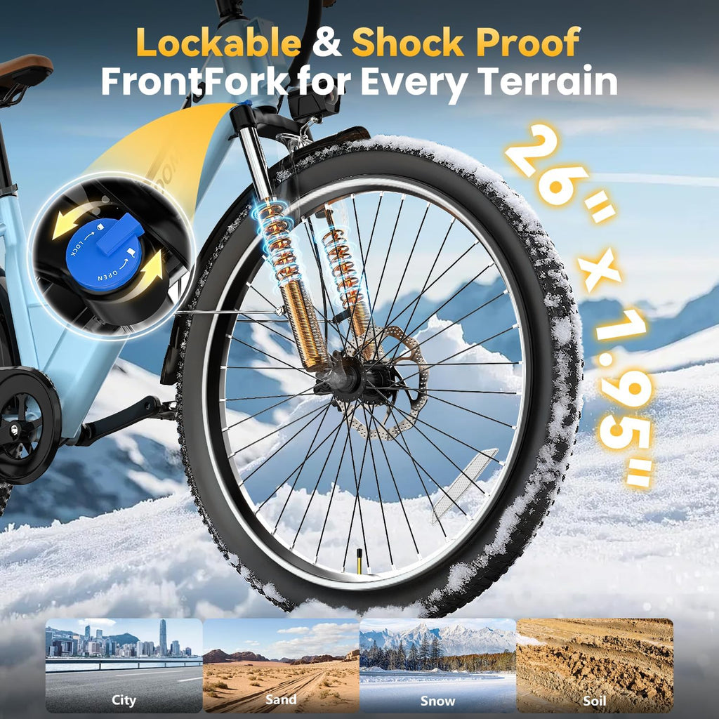 Electric Bike for Adults 1000W 1500W Peak Motor 15AH 20AH Removable Battery 70Miles 80Miles UL 2849 Certified Electric Commuter Bike Front Suspension Ebike