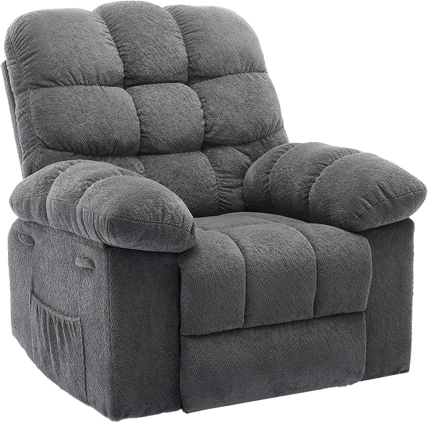 Manual Recliner Chair for Living Room, Overstuffed Fabric Reclining Sofa with Side Pockets, Ergonomic Upholstered Lazy Chair with Q235 Steel Frame for Adults (Gray)