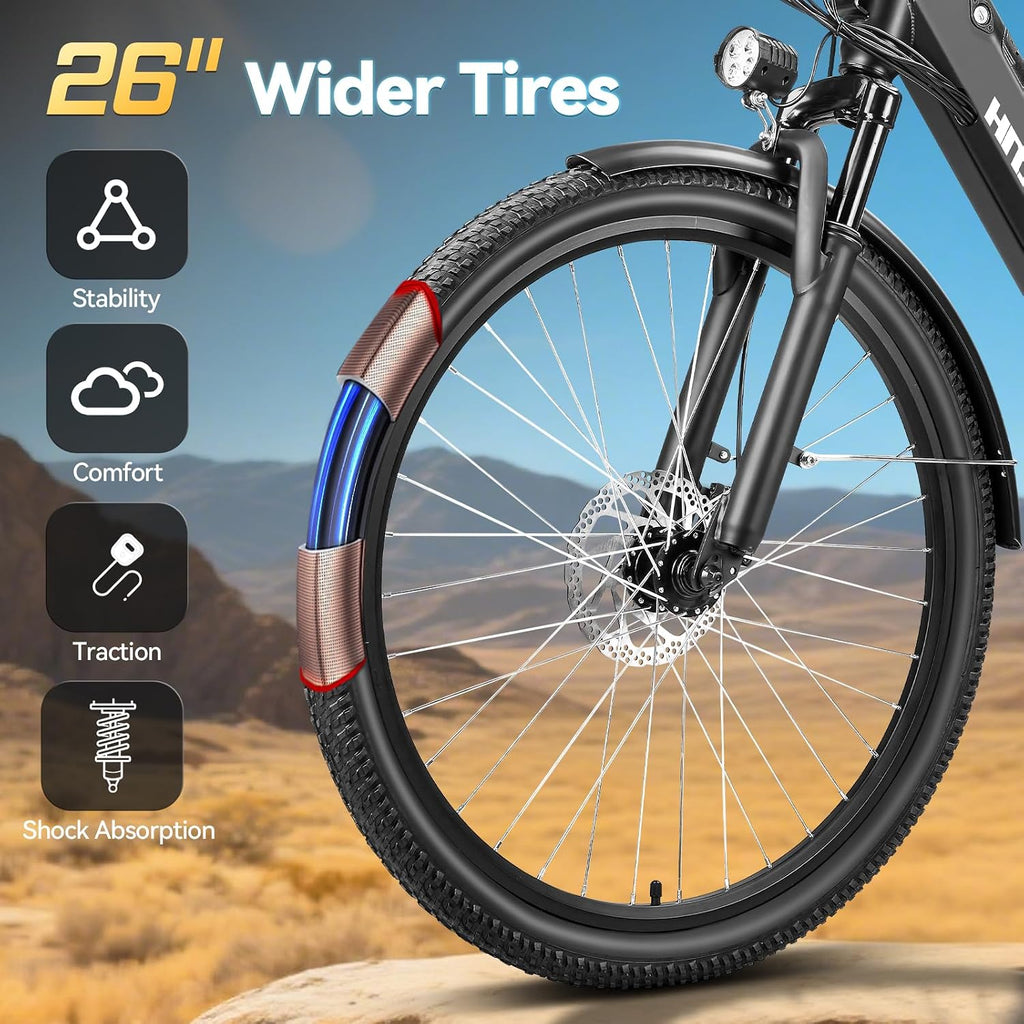ZNH 750W Electric Bike for Adults, 48V 13Ah Removable Battery, 26' x 1.95' Fat Tire E-Bike, Up to 50 Miles, 7-Speed Shimano, Hydraulic Suspension, LCD Display, UL2849 Certified, TUV
