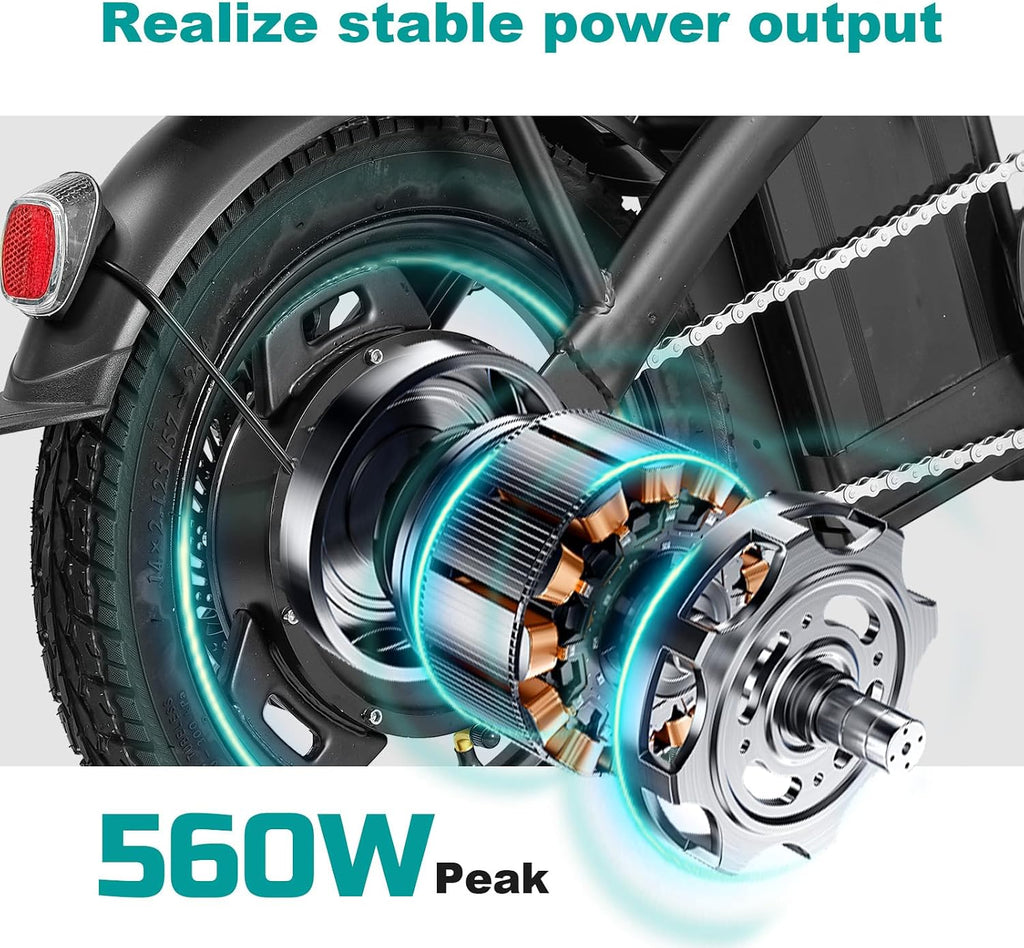 Electric Bike for Adults Teens, 14' Commuting Folding ebike with 560W Motor and 48V Battery, 24MPH 3 Level Pedals Assist, Dual Disc Brakes, Compact Foldable Electric Bicycle with UL2849 Certification