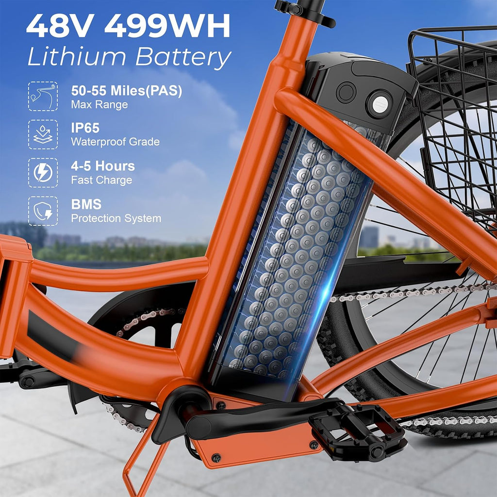 ANCHEER Electric Tricycle for Adults, 350W(Peak 550W) Etrike, 48V/499Wh Ebike, 24' Folding 3 Wheel Electric Trike, 15.5MPH & 55Miles Electric Bike, Rear Differential, Rear Basket