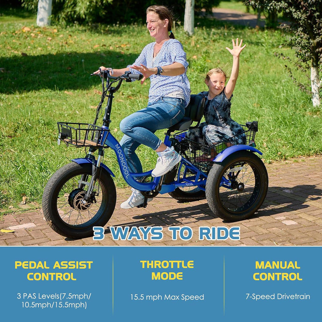 NAIZEA Electric Tricycle for Adults - 20' x 4' Fat Tire Electric Trike, 48V 500W Ebike, 3 Wheel Electric Bikes with Removable Battery, Aluminum Frame & Large Basket