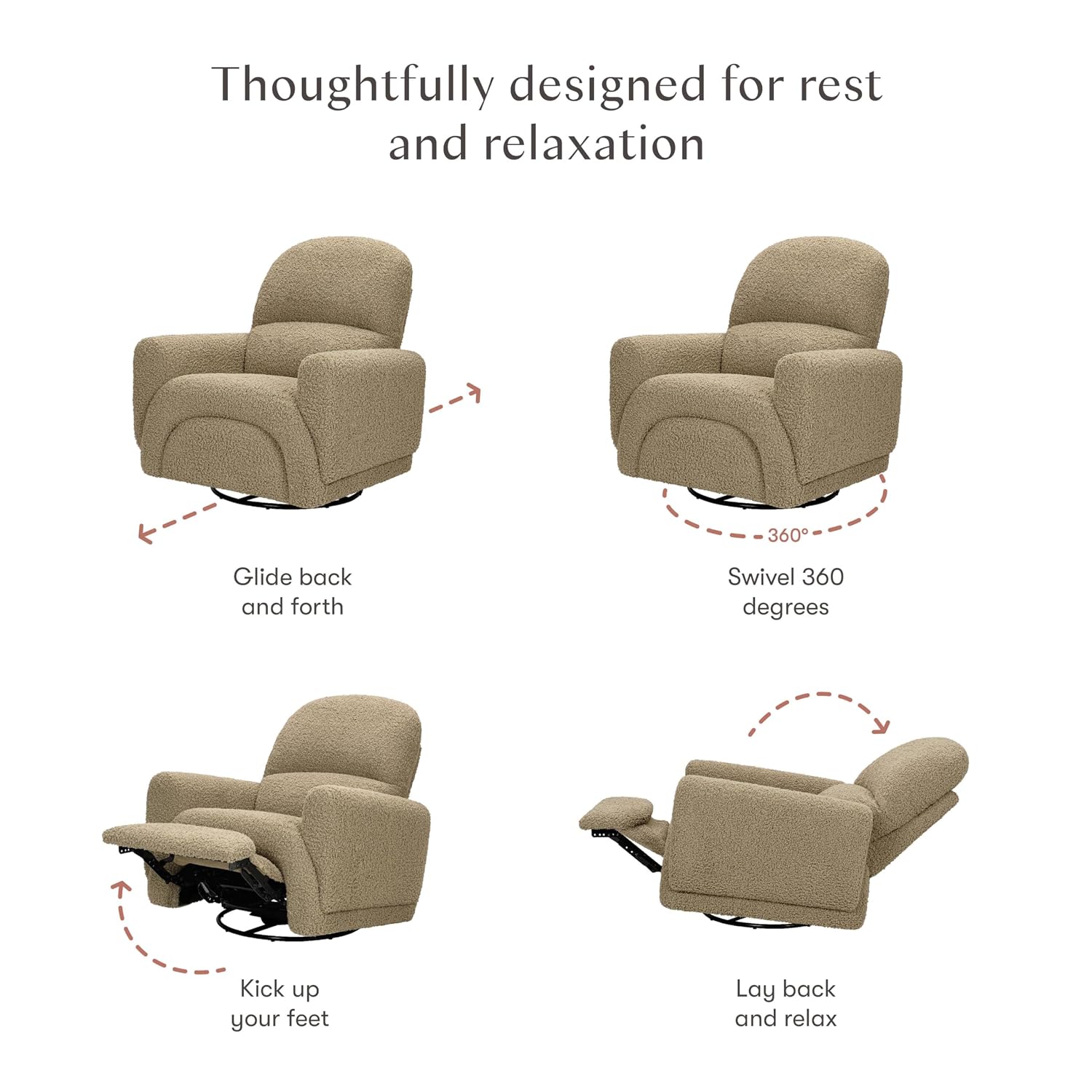 Babyletto Rainbow Recliner and Swivel Glider in Latte Teddy Loop, Greenguard Gold Certified and CertiPUR-US® Certified