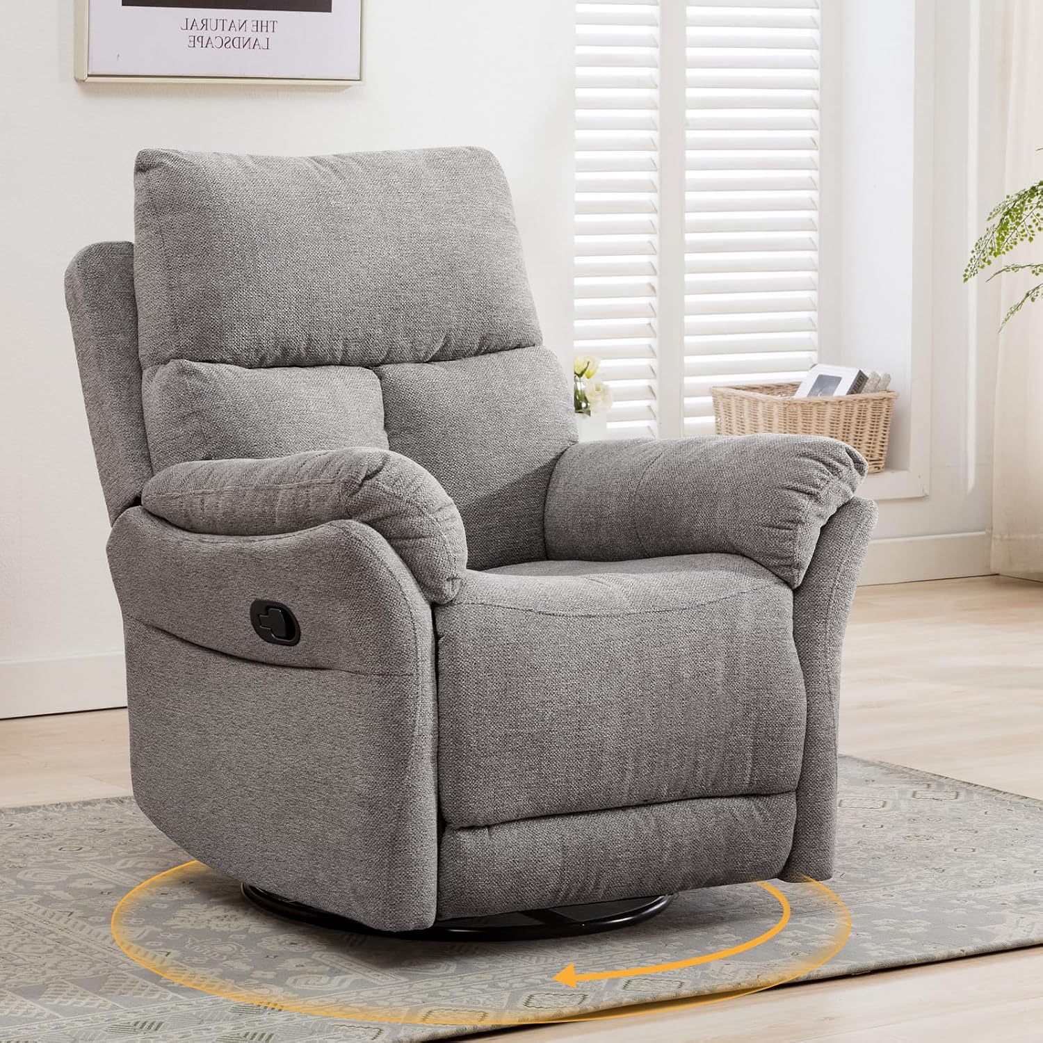 ANJ Swivel Rocker Recliner Nursery Chair, Manual Glider Rocking Recliner Chairs for Adults, Rocking Chair Nursery ReclinerS, 360° Swivel Lazy Boy Recliner Chairs for Living Room, rv, Silver Grey