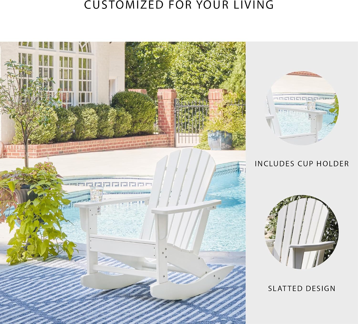 Signature Design by Ashley Sundown Treasure Cottage Weather Resistant Outdoor Rocking Chair with 1 Cup Holder, White
