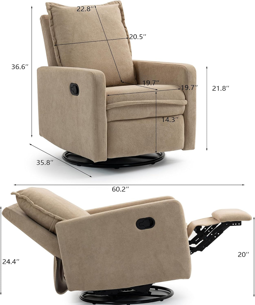 Swivel Rocking Chair Nursery Glider Recliner Manual Swivel Rocker Recliner Comfy Living Room Chairs (Brown)
