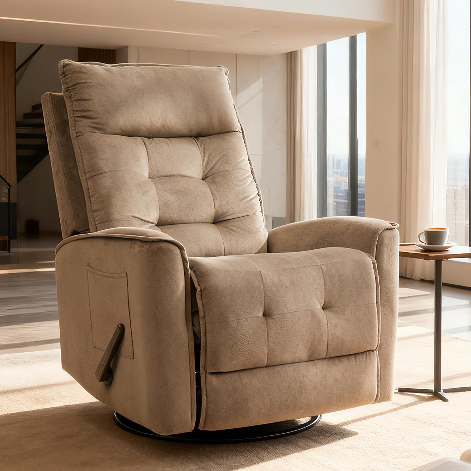 Swivel Rocker Recliner Chair for Adults, Glider Rocking Chair for Nursery, Small Recliner Chair for Small Spaces, RV, Living Room(Brown)