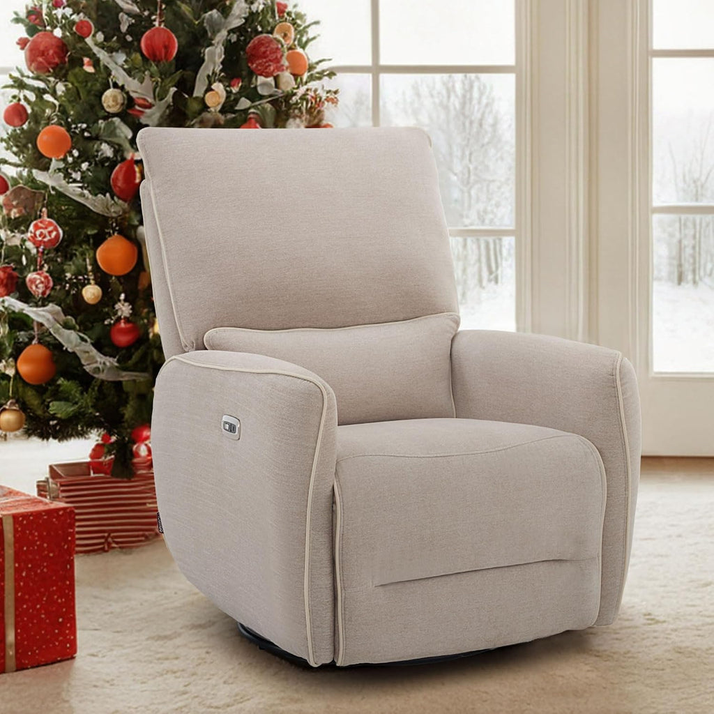 MCombo Swivel Glider Rocker Power Recliner Chair, Electric Swivel Rocker Recliner with USB Charging Ports for Living Room and Nursery, Fabric 6922 (Beige)