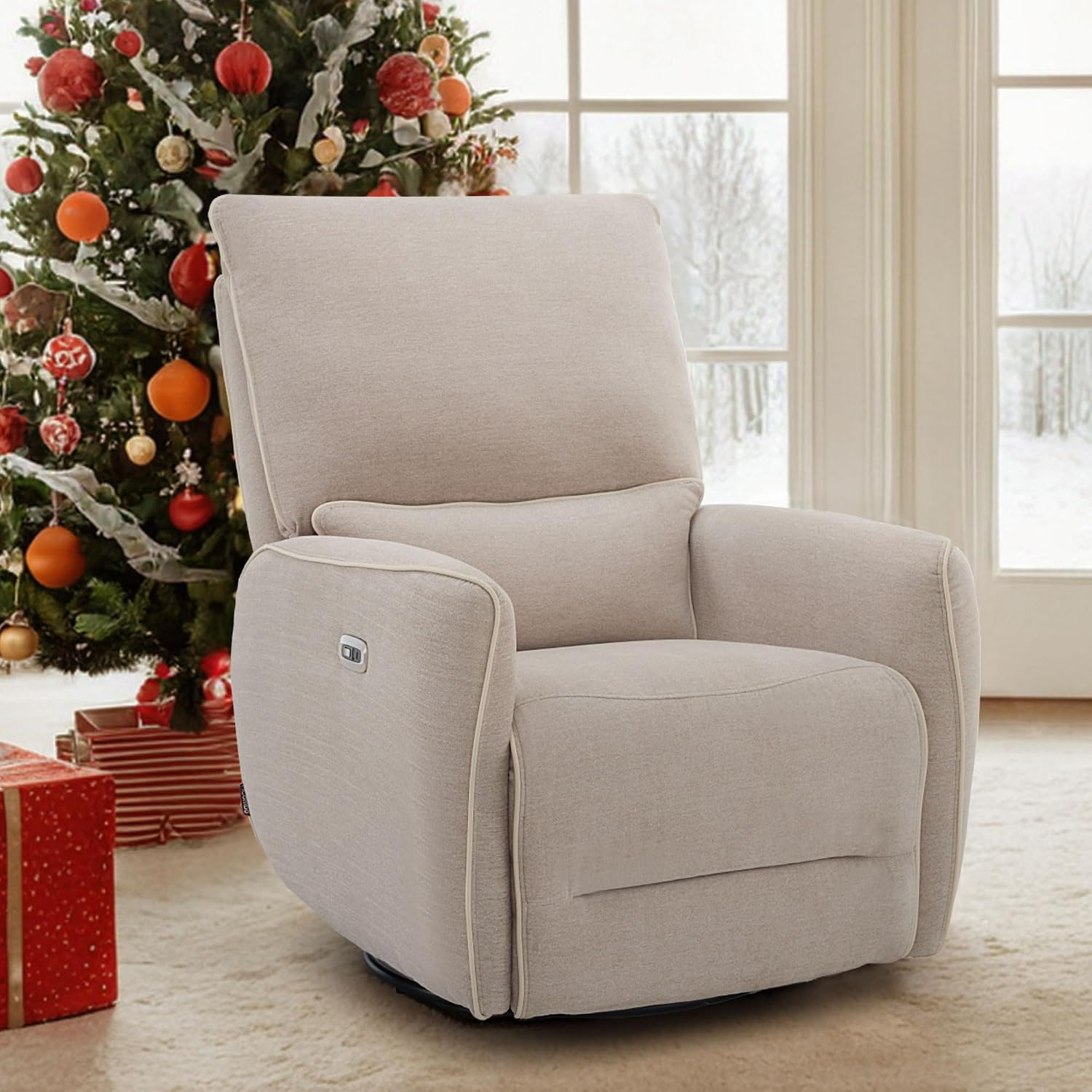 MCombo Swivel Glider Rocker Power Recliner Chair, Electric Swivel Rocker Recliner with USB Charging Ports for Living Room and Nursery, Fabric 6922 (Beige)