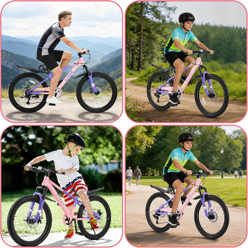 24 Inch Kids Mountain Bike for 7-12 Years Old Boys, Single Speed/7-Speed Girls Mountain Bicycle W/Suspension Fork,Adjustable Seat Height, Kids' Bicycles for Beginner Level Riders