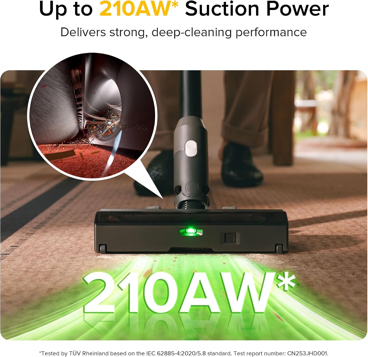 roborock H60 Ultra Cordless Stick Vacuum Cleaners, Upgraded 210AW Suction Stick Vacuum with 90-Min Runtime, 90° Bendable Tube, LED Dust Detection, Vacuum Cleaner for Carpets, Hard Floors & Pet Hair