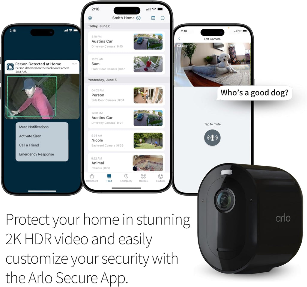 Arlo Pro Security Camera 2K HDR (5th Gen, 2022 Release) - Wireless Outdoor Camera, Rechargeable Removeable Battery, Event Captions, Emergency Response, 1-Month Trial of Secure Plan, 2 Cam, Black