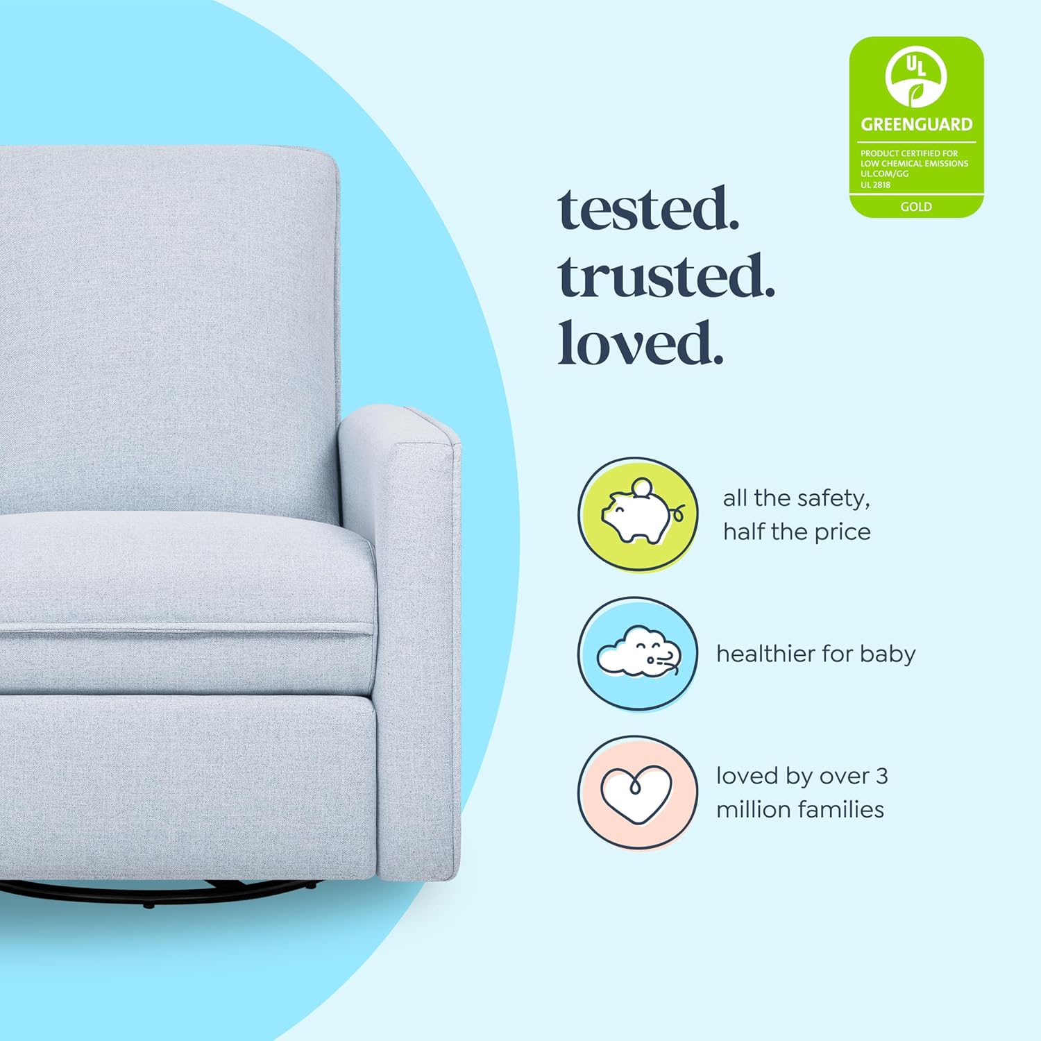 Davinci Penny Recliner and Swivel Glider in Performance Chambray Eco-Twill, GREENGUARD Gold and CertiPUR-US® Certified, Eco-Performance Fabric, Water Repellent & Stain Resistant