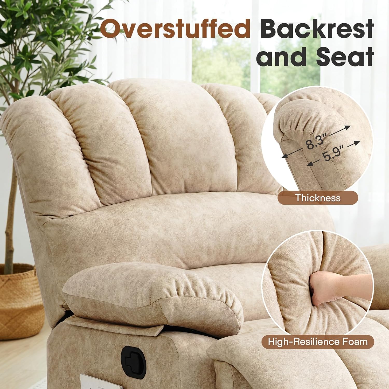 COOSLEEP Oversized Manual Swivel Rocker Recliner Chair, Extra Wide Glider Rocker Recliner for Big and Tall, Overstuffed Lazy Recliner Chair with High Back, Single Sofa Chair for Living Room(Beige)