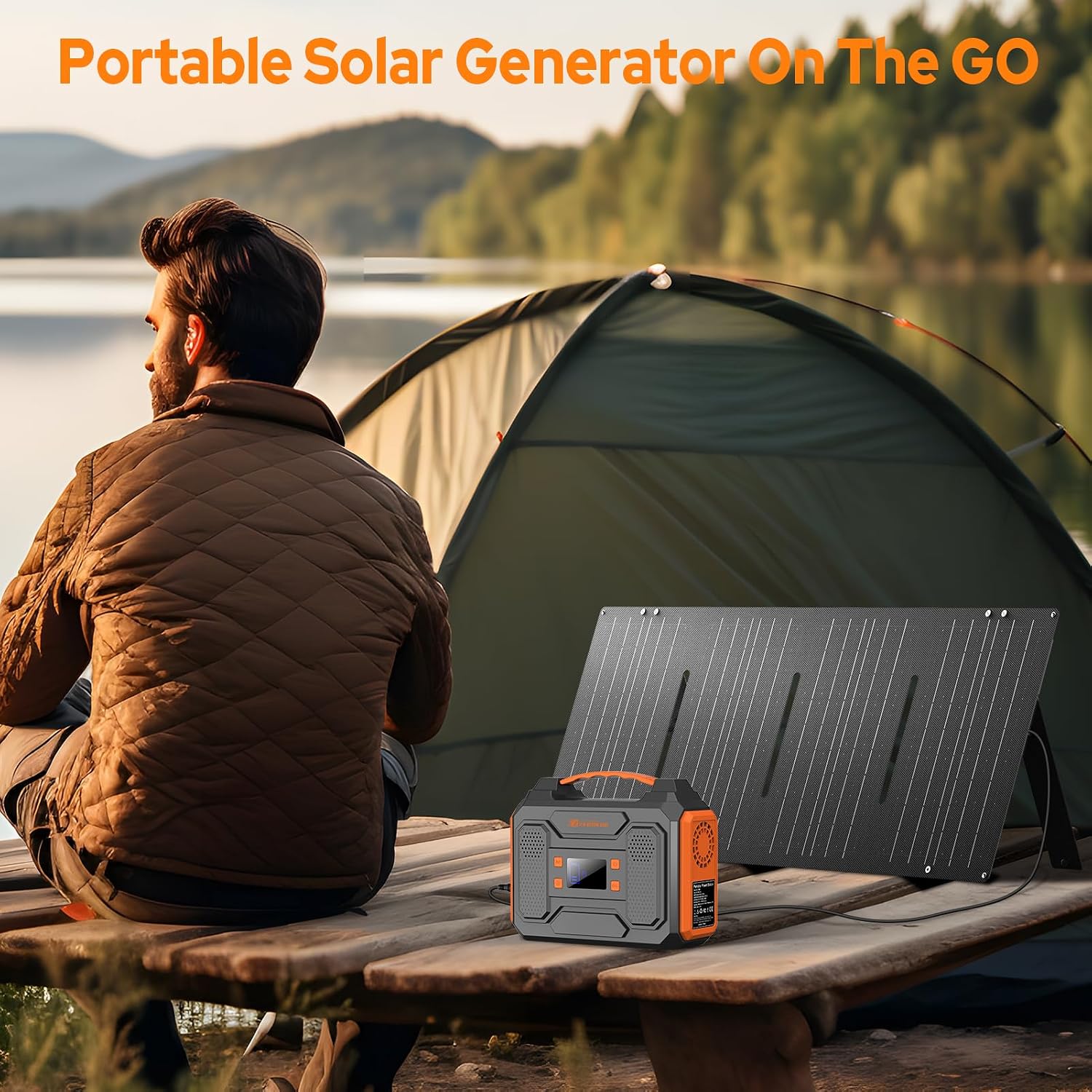 Portable Solar Generator with Panel,300W Portable Power Station with Foldable 60W Solar Panel, 110V AC Outlet Camping Solar Power Bank Lithium Battery Pack for Home Use RV Outdoor Power Outage