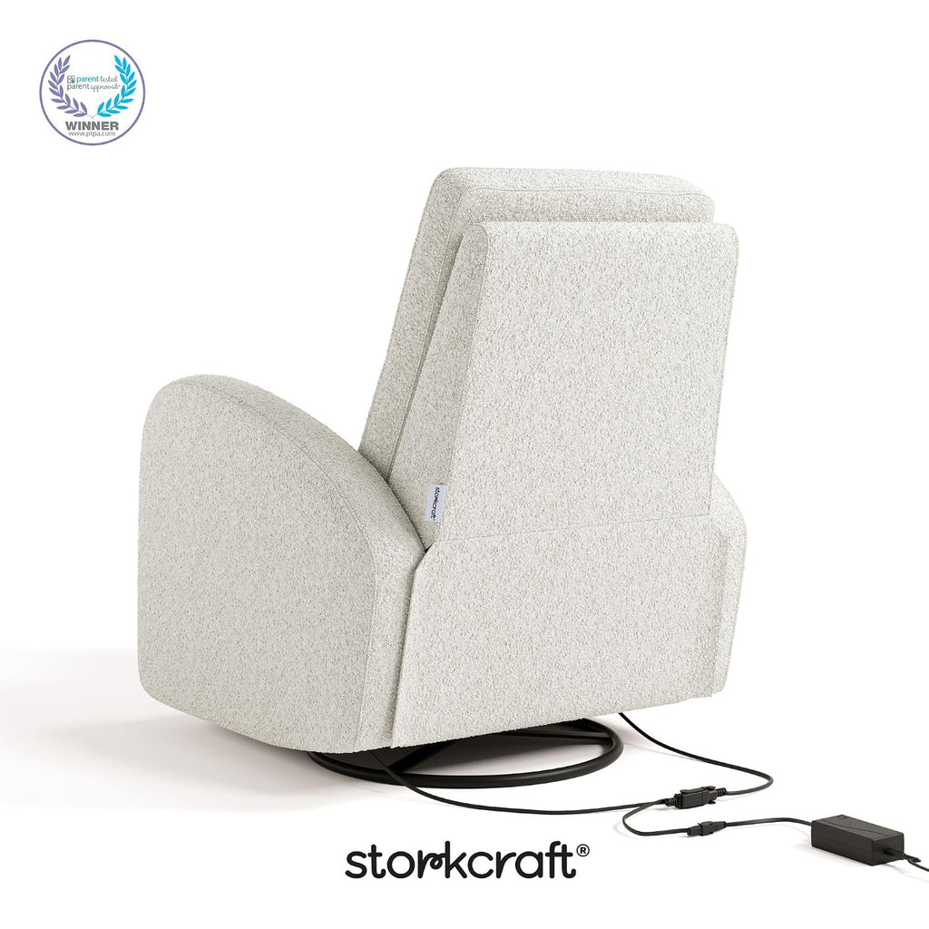 Storkcraft Santa Monica Power Recliner Swivel Glider (Ivory Boucle) – Effortless Electronic Power Recline, USB-A & USB-C Charger