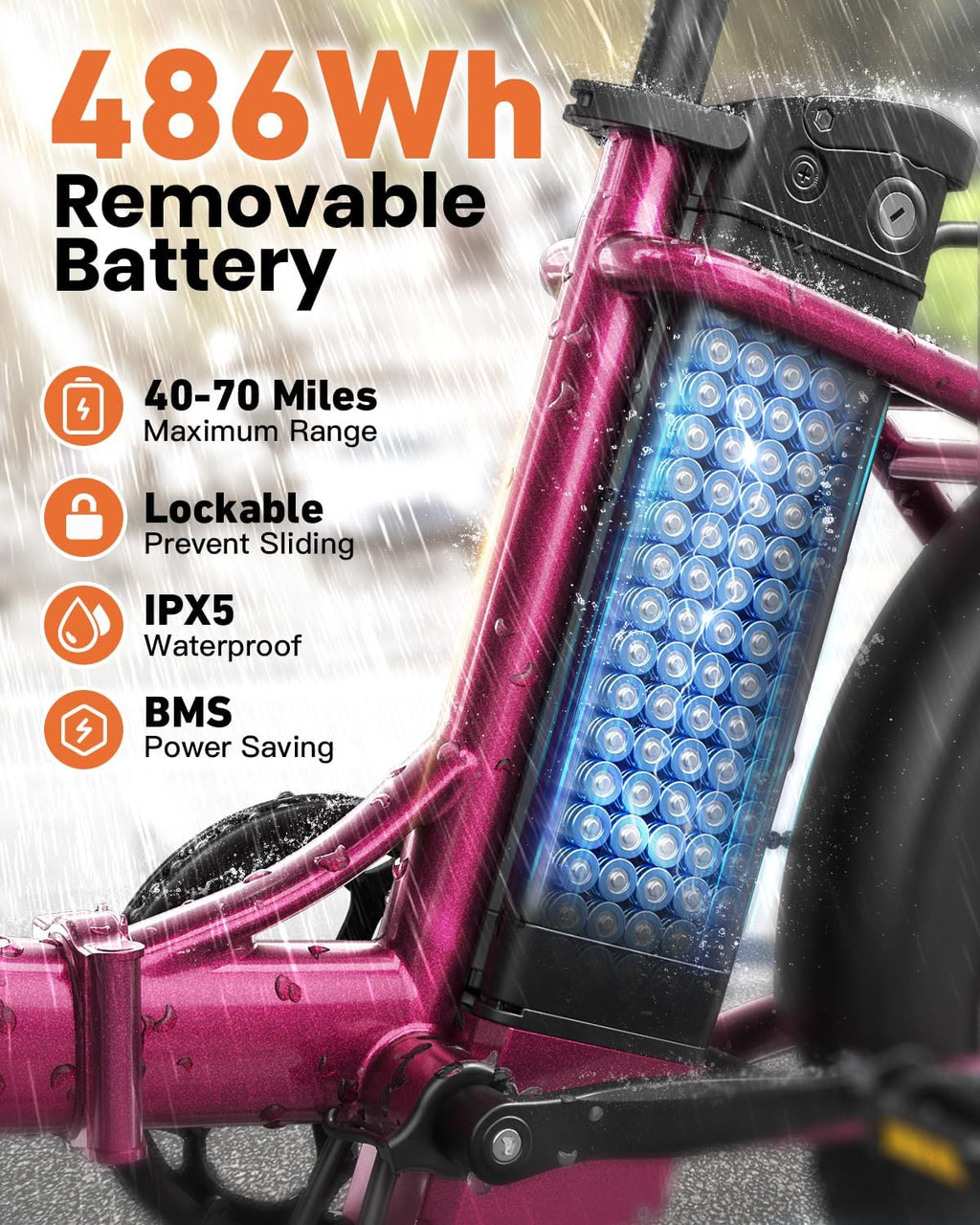 QRONGE Electric Bike, 1000W Peak Folding Electric Bike, 486Wh 70 Miles Range Ebike, 20' Step-Thru Bicycle with Front Basket, Waterproof Removable Battery, 7 Speed, 25 MPH Max, Rose Red