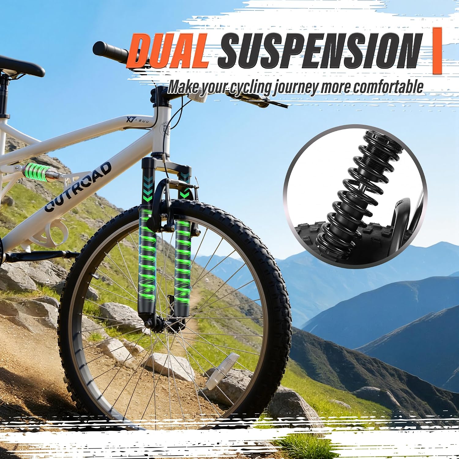 Betterland 26 Inch Mountain Bike with Adjustable Ergonomic Seat, 7/21 Speed Adult Bike with Dual V Brakes, Outdoor Cycling Bike with High Carbon Steel Frame and Front Suspension