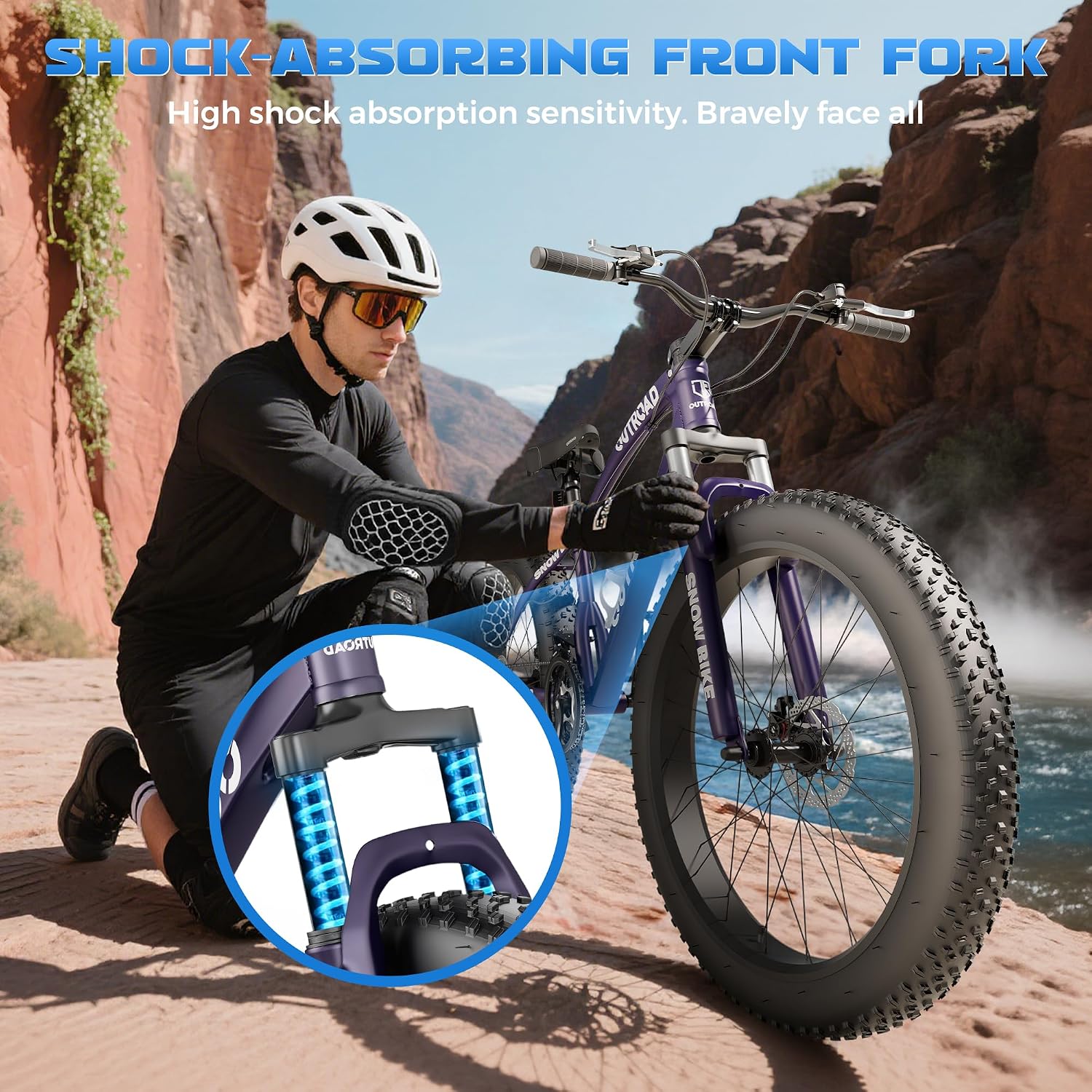 Betterland Outdoor 26 Inch Wheels Fat Tire Mountain Bike, 21-Speed Bicycle with Dual Front Suspension, High Carbon Steel Frame with Double Disc Brake and Anti-Slip Bicycle for Adults