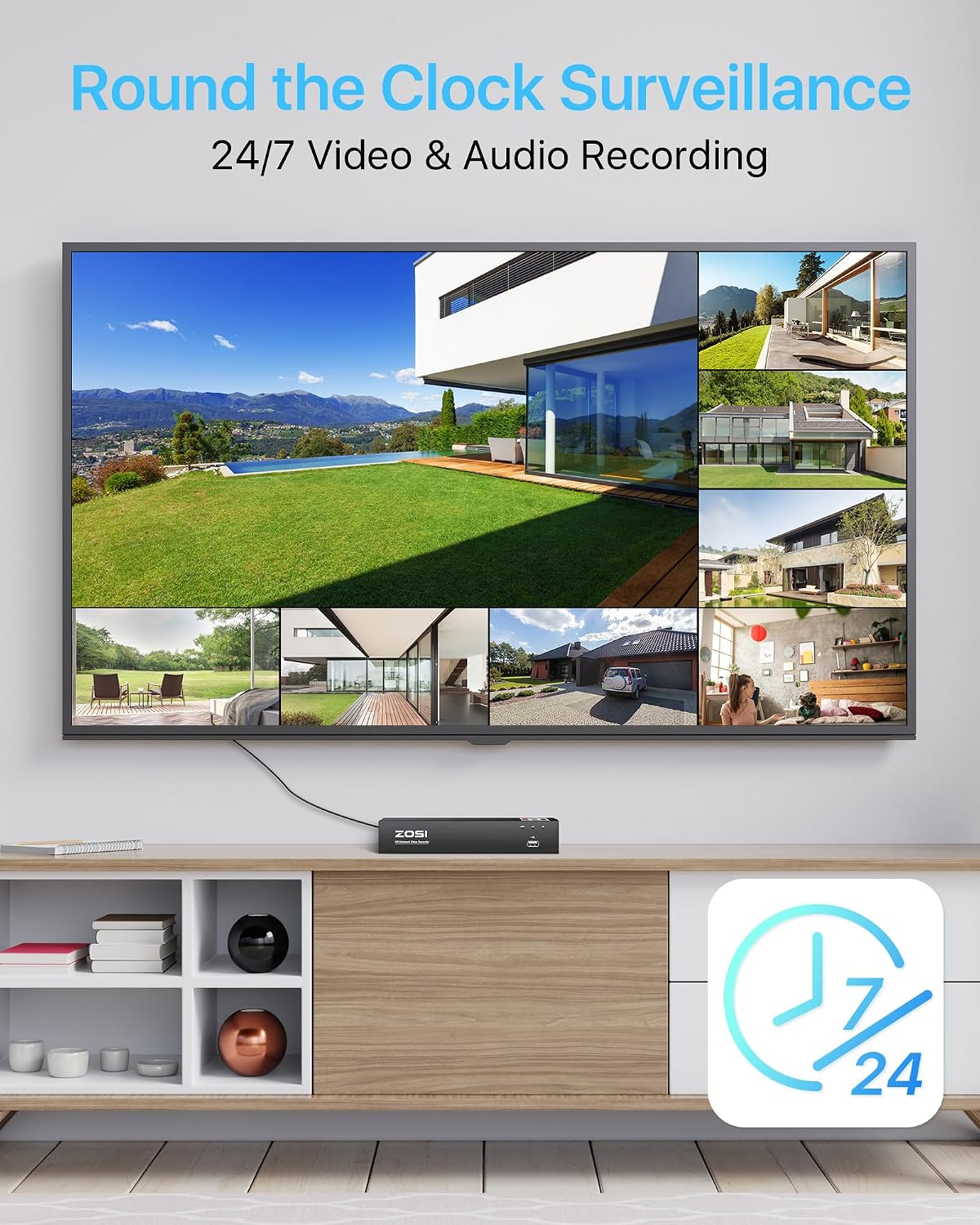 ZOSI 8-Channel 4K PoE Surveillance Camera System with 4 x 8MP Outdoor Security Bullet Cameras, Night Vision, Motion Detection, Remote Access, IP66 Waterproof, HDD Not Included